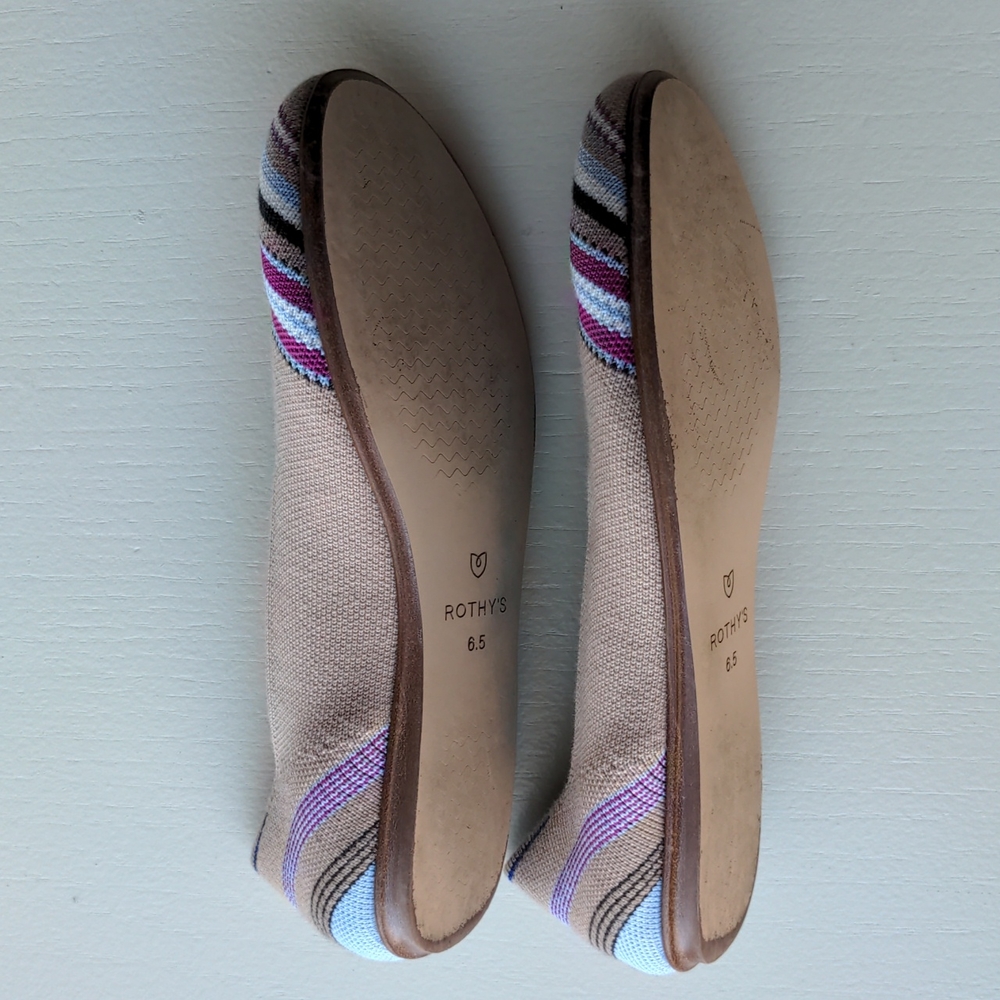 💕 Rothy's Merino Wool Flat in Camel Ribbon Stripe Merino Wool Size 6.5 - Picture 5 of 10